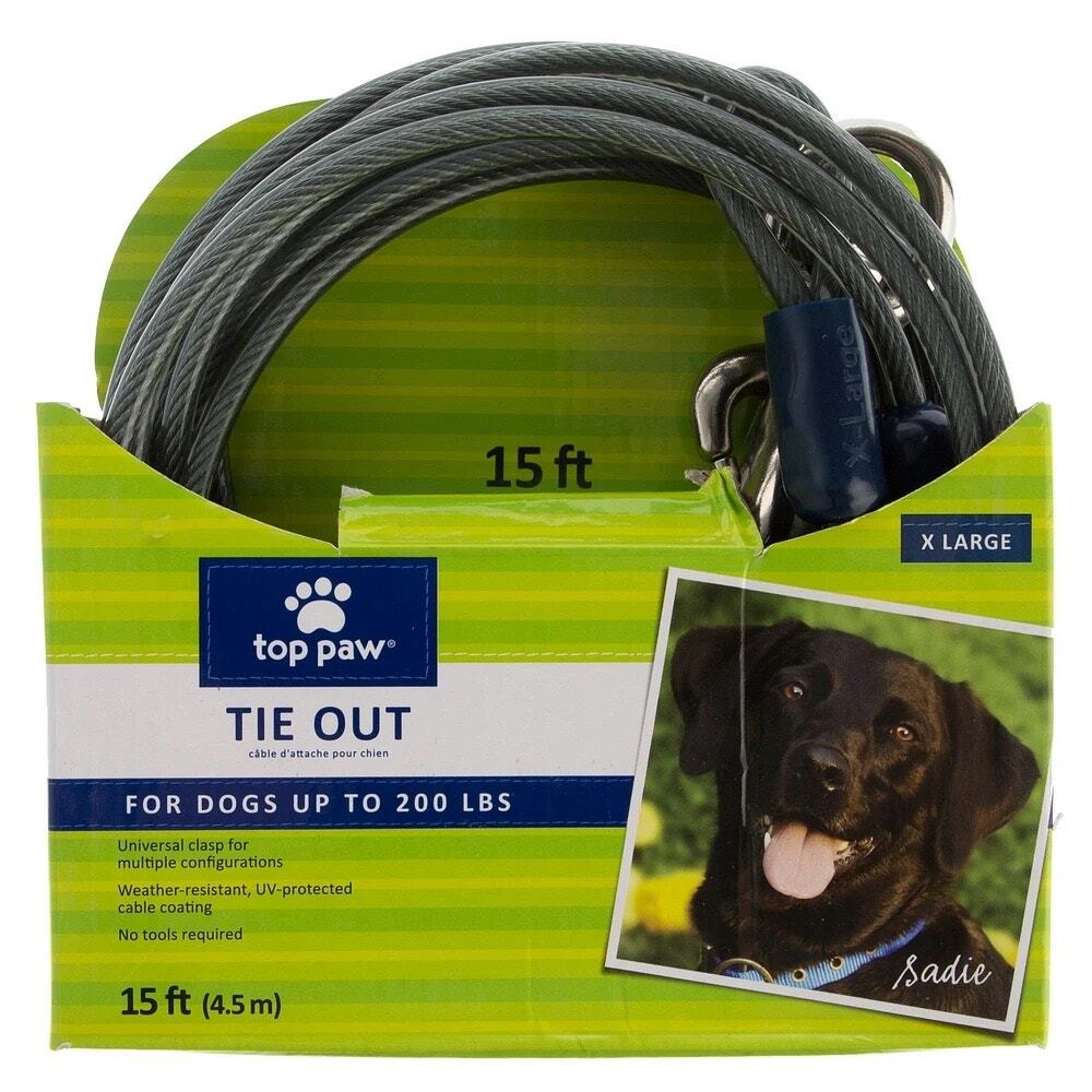 Top Paw 15' Dog Tie Out Black Gray XL X-Large‎ Adjustable 200 lbs Outdoor NWT